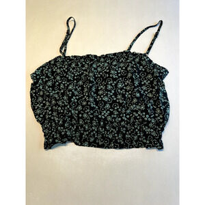 Abound Womens BlackTank Top Size Medium Floral  Square‎ Neck Smocked Crop